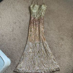 Beautiful champagne sequined prom dress.